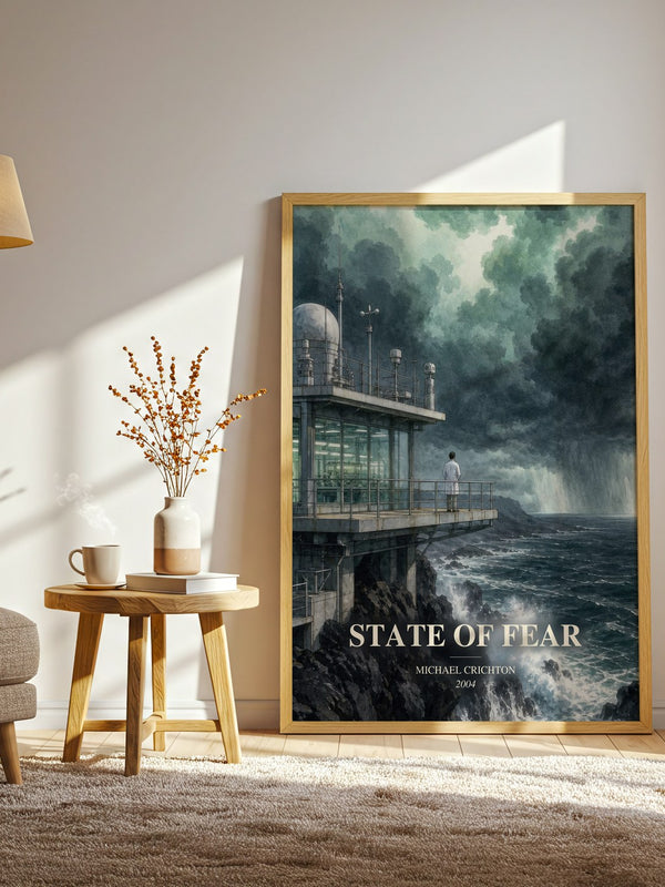 State Of Fear watercolour print in frame leaning in hallway – thriller wall art