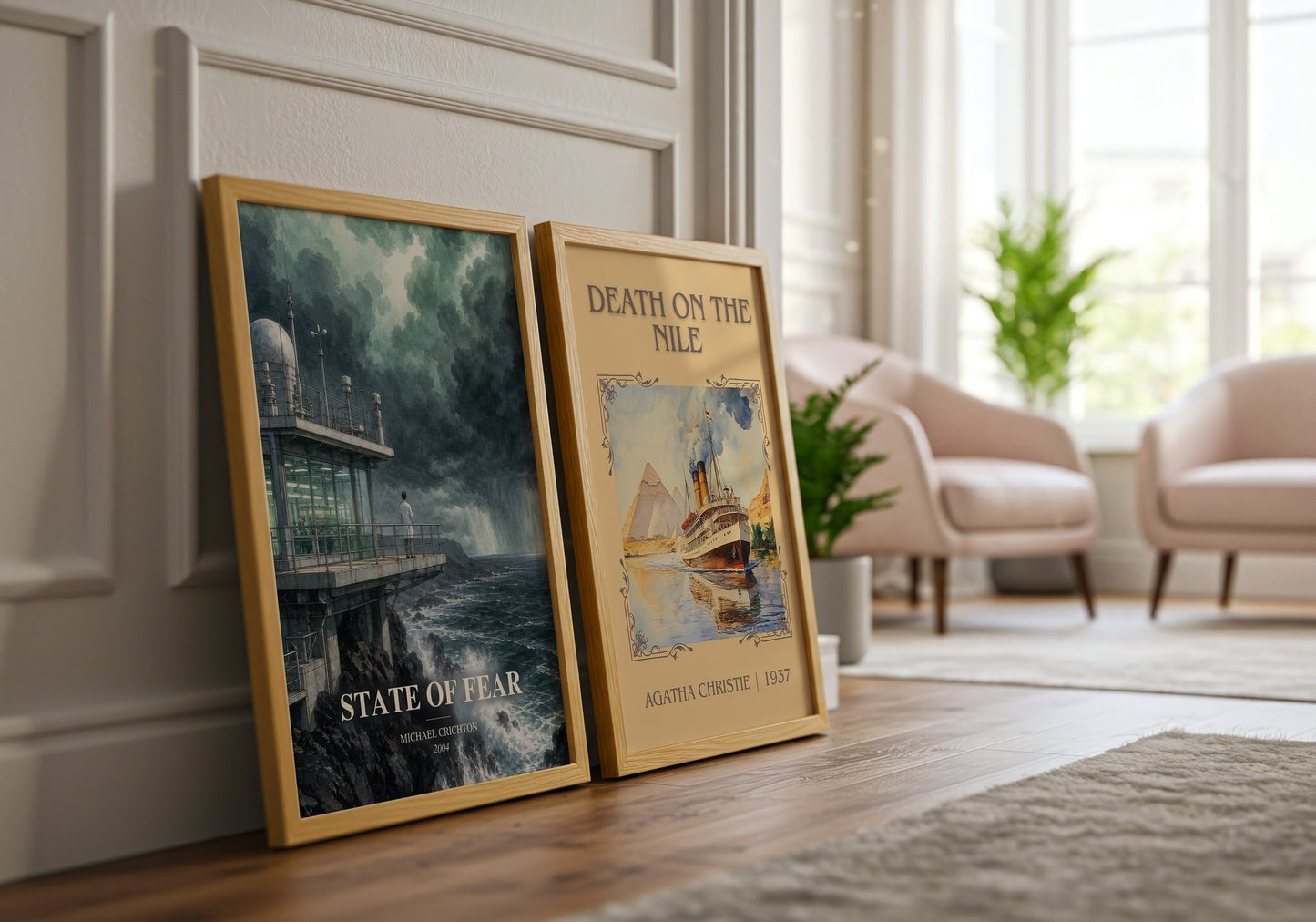 State Of Fear watercolour print framed by window – literary home decor