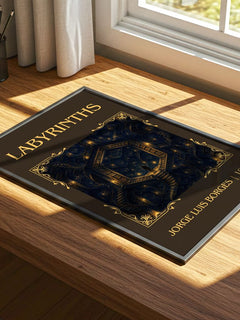 Labyrinths Classic Book Art Print by Jorge Luis Borges – print on a sunlit desk