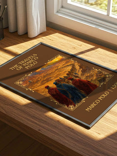The Travels of Marco Polo Classic Book Art Print by Marco Polo – print on a sunlit desk