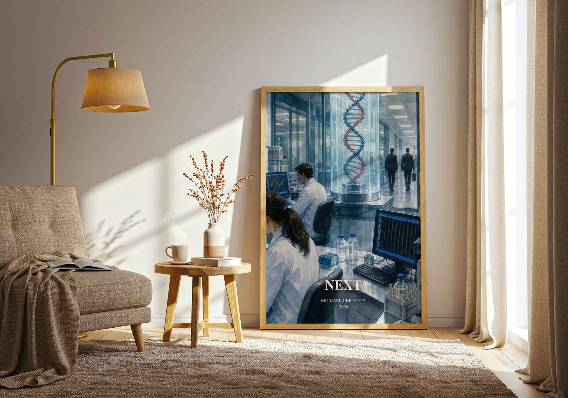 Next watercolour print in frame leaning in hallway – sci fi wall art