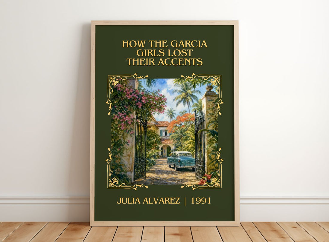 How the Garcia Girls Lost Their Accents Classic Book Art Print by Julia Alvarez – framed print leaning on a wooden floor
