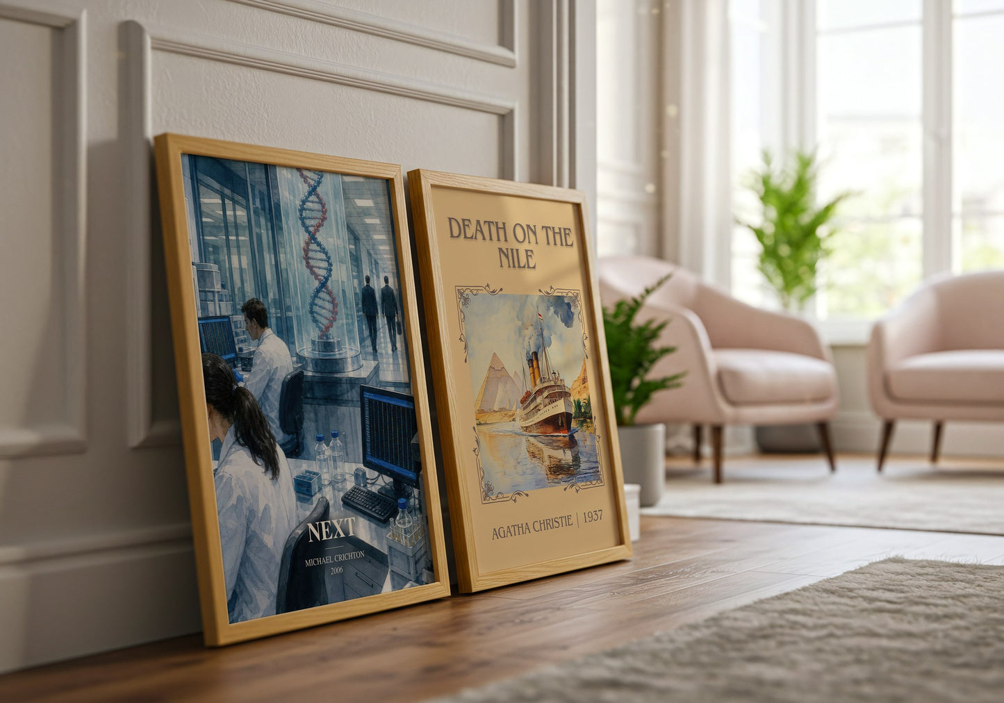 Next watercolour print framed by window – literary home decor