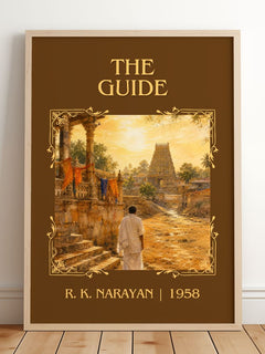 The Guide Classic Book Art Print by R. K. Narayan – framed print leaning on a wooden floor