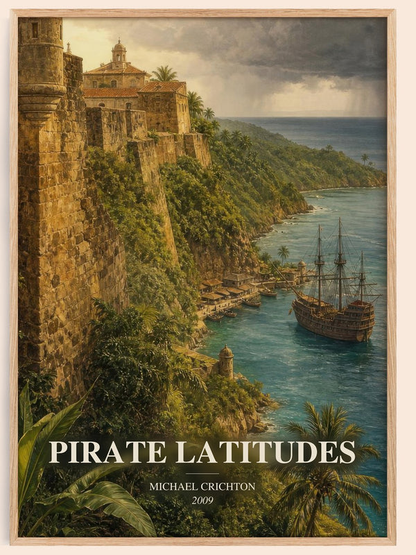 Pirate Latitudes watercolour book poster by Michael Crichton – framed literary art print