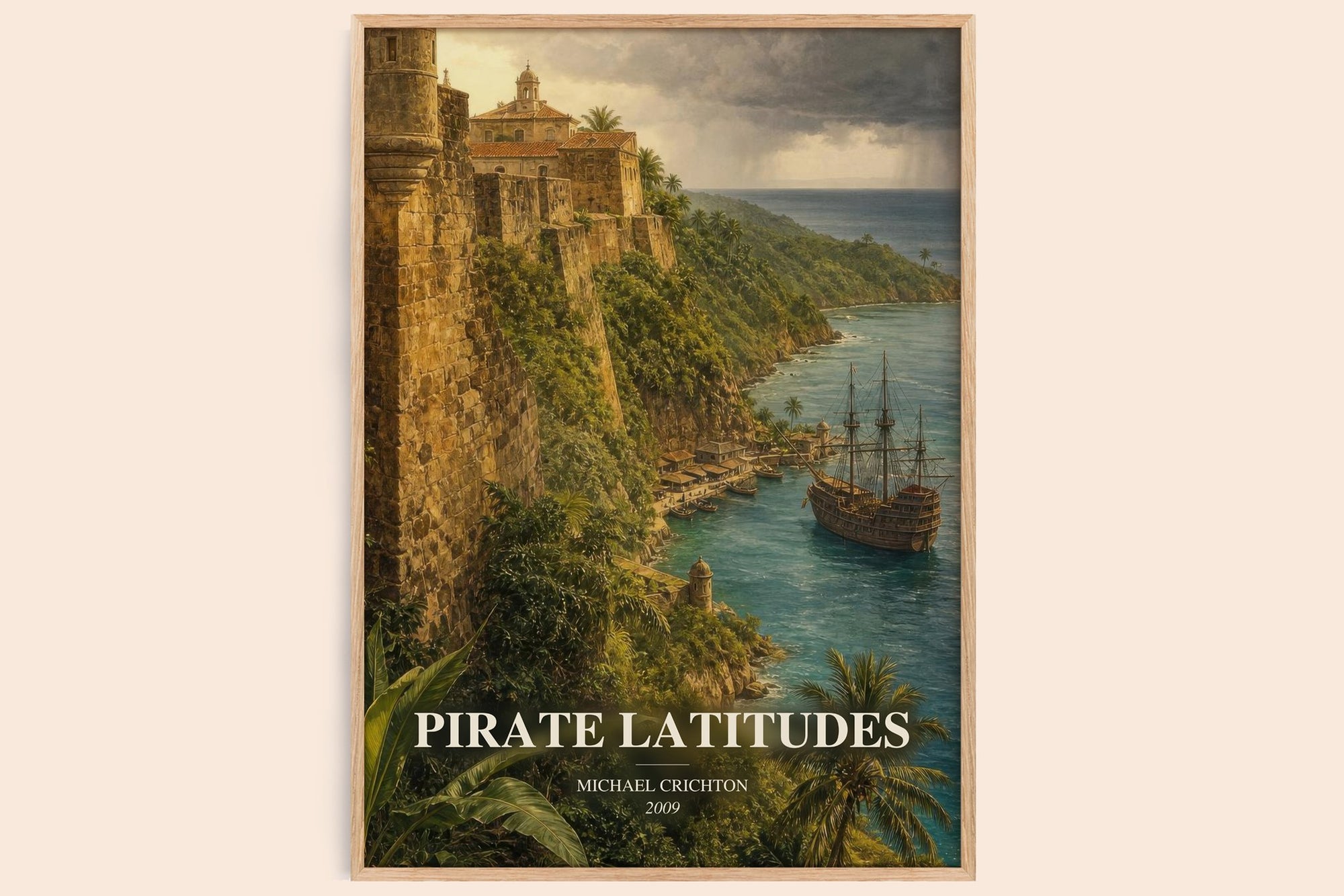 Pirate Latitudes watercolour book poster by Michael Crichton – framed literary art print