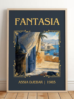 Fantasia Classic Book Art Print by Assia Djebar – framed print leaning on a wooden floor