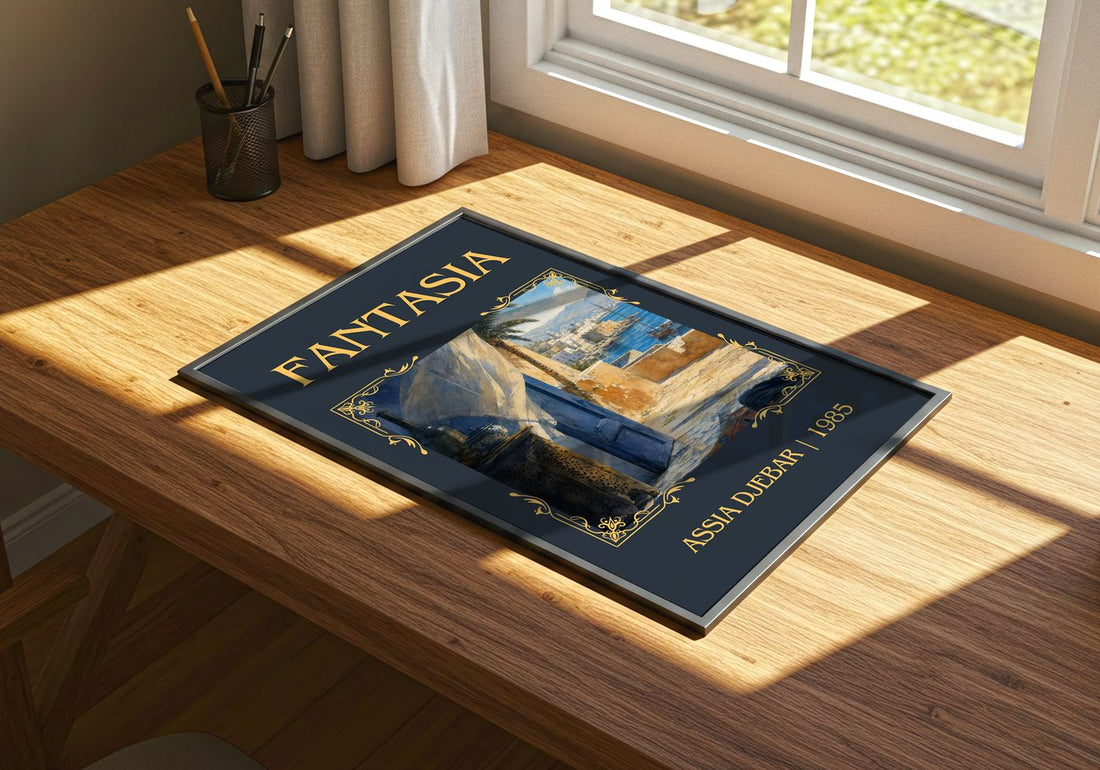 Fantasia Classic Book Art Print by Assia Djebar – print on a sunlit desk