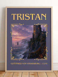 Tristan Classic Book Art Print by Gottfried von Strassburg – framed print leaning on a wooden floor