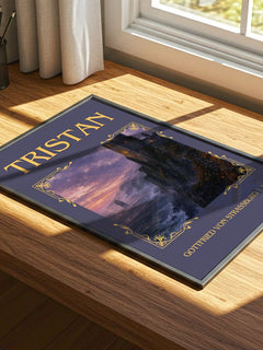 Tristan Classic Book Art Print by Gottfried von Strassburg – print on a sunlit desk