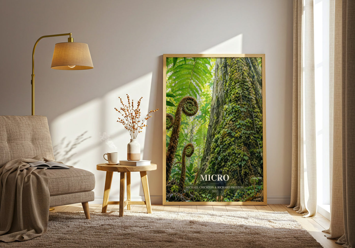Micro watercolour print in frame leaning in hallway – sci fi wall art