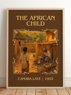 The African Child Classic Book Art Print by Camara Laye – framed print leaning on a wooden floor