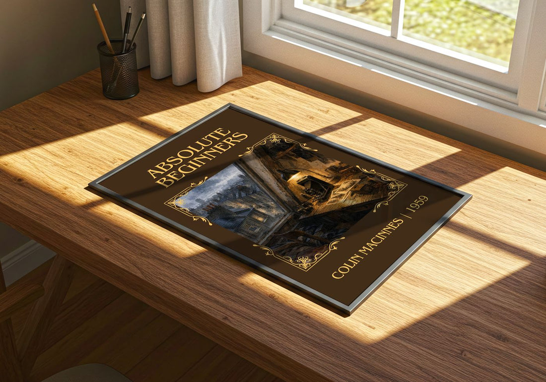 Absolute Beginners Classic Book Art Print by Colin MacInnes – print on a sunlit desk