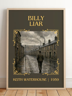 Billy Liar Classic Book Art Print by Keith Waterhouse – framed print leaning on a wooden floor