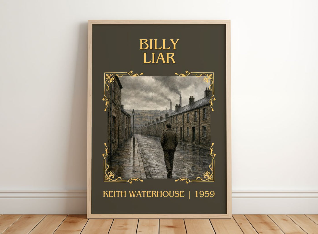 Billy Liar Classic Book Art Print by Keith Waterhouse – framed print leaning on a wooden floor