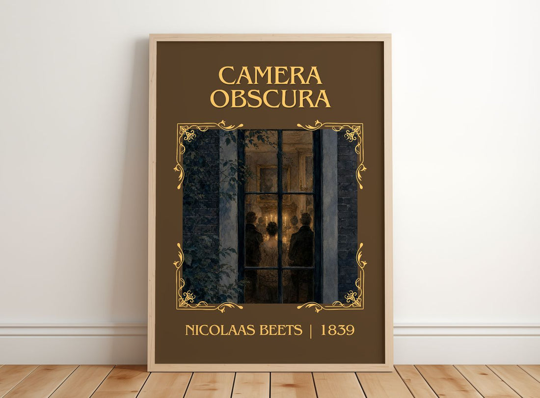 Camera Obscura Classic Book Art Print by Nicolaas Beets – framed print leaning on a wooden floor