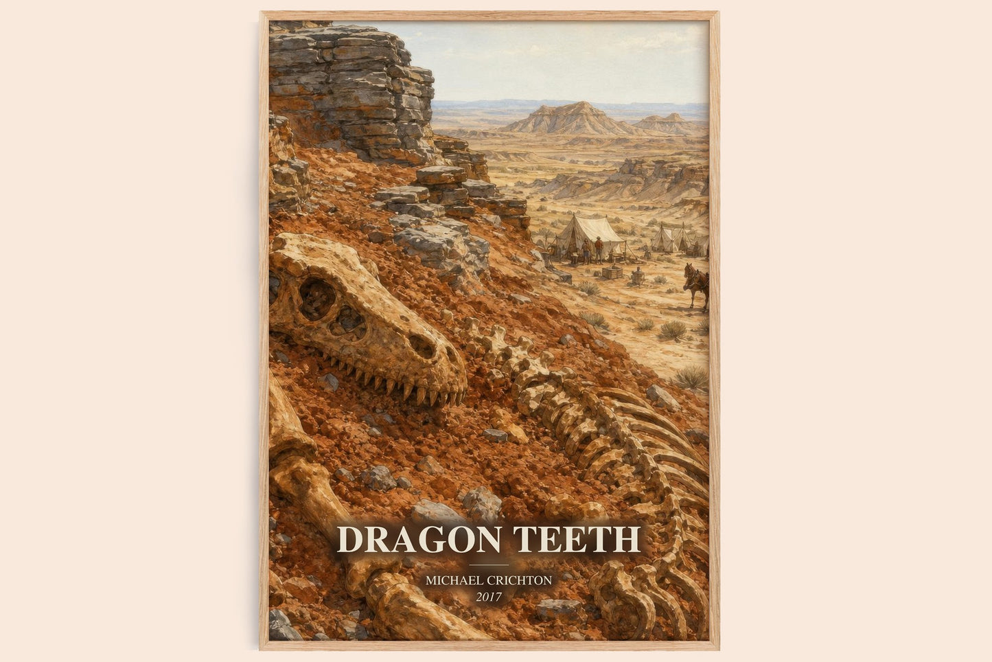 Dragon Teeth watercolour book poster by Michael Crichton – framed literary art print
