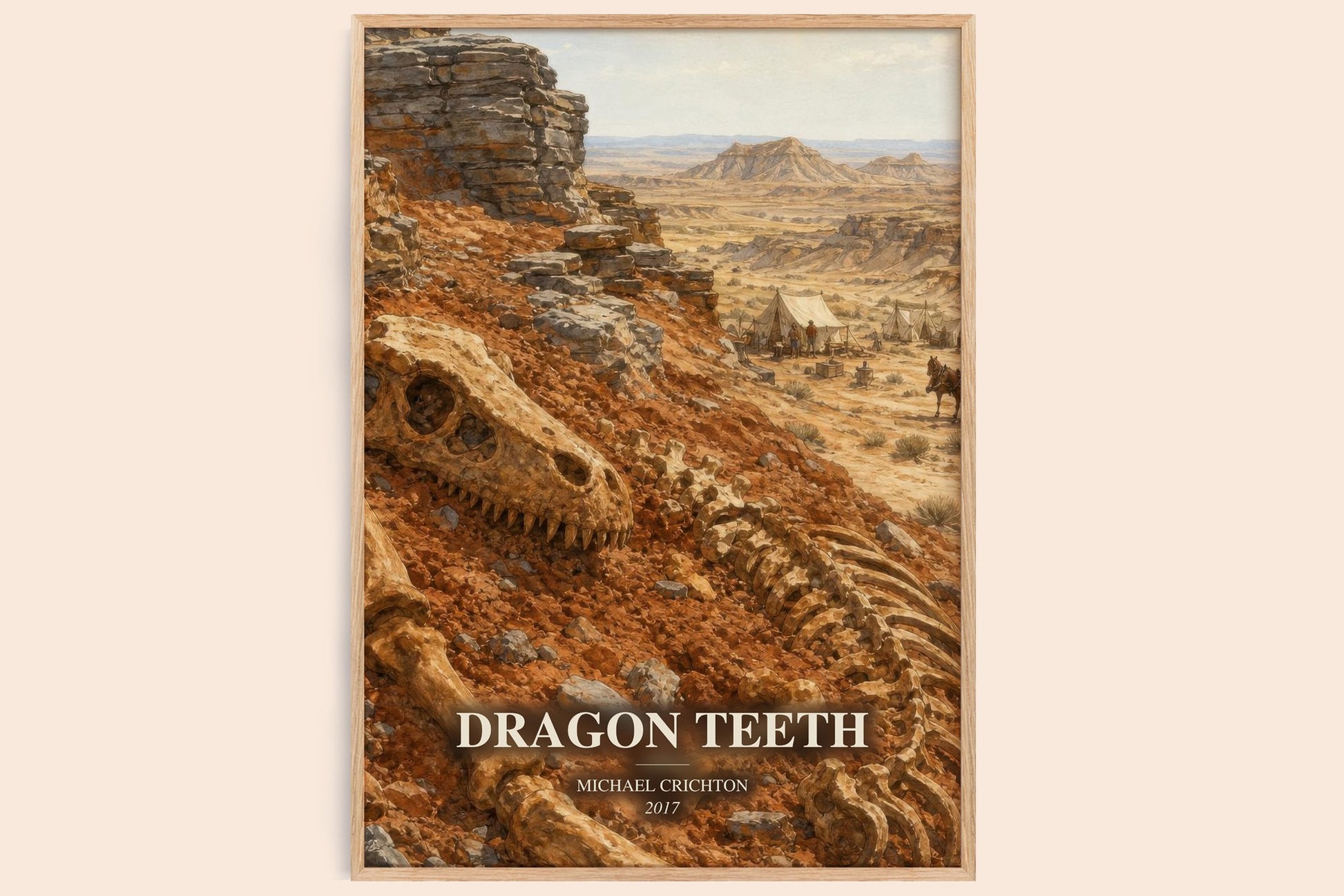 Dragon Teeth watercolour book poster by Michael Crichton – framed literary art print