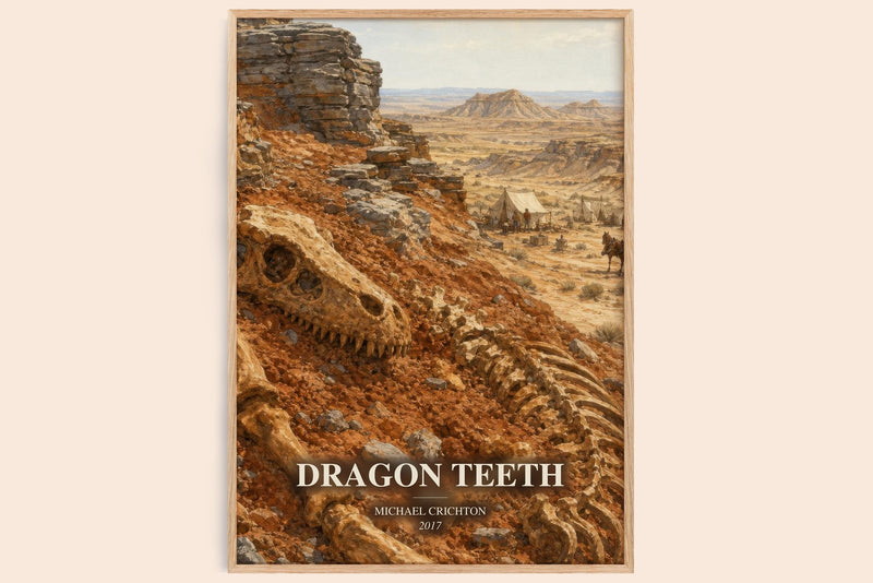 Dragon Teeth watercolour book poster by Michael Crichton – framed literary art print