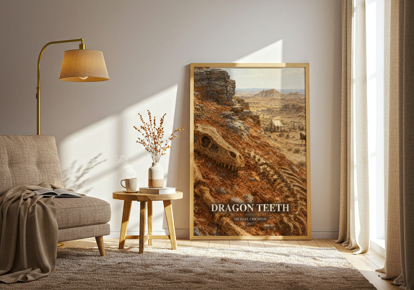 Dragon Teeth watercolour print in frame leaning in hallway – adventure wall art
