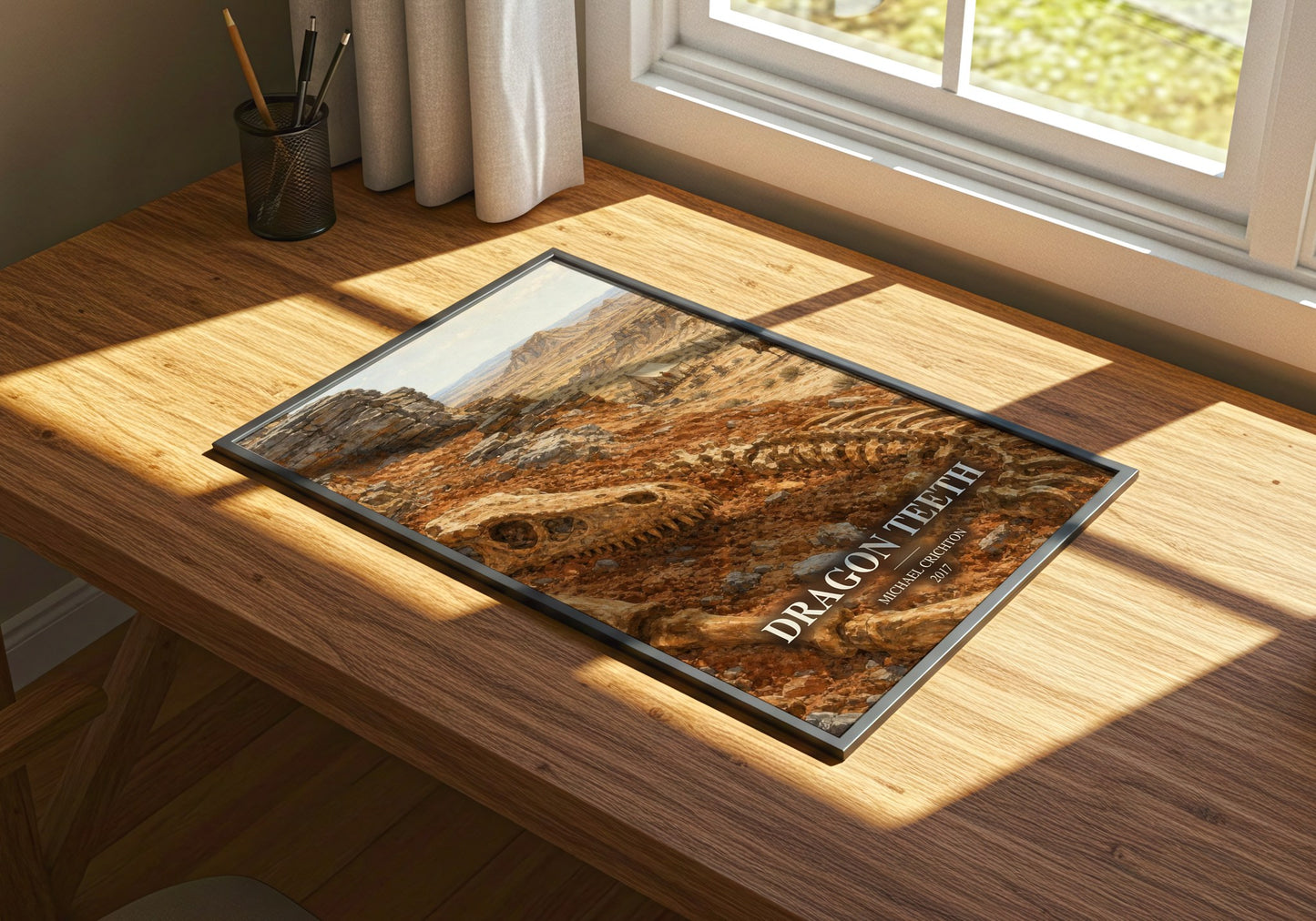 Dragon Teeth watercolour book poster framed on wall – adventure wall art