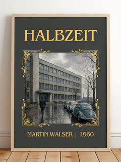 Halbzeit Classic Book Art Print by Martin Walser – framed print leaning on a wooden floor