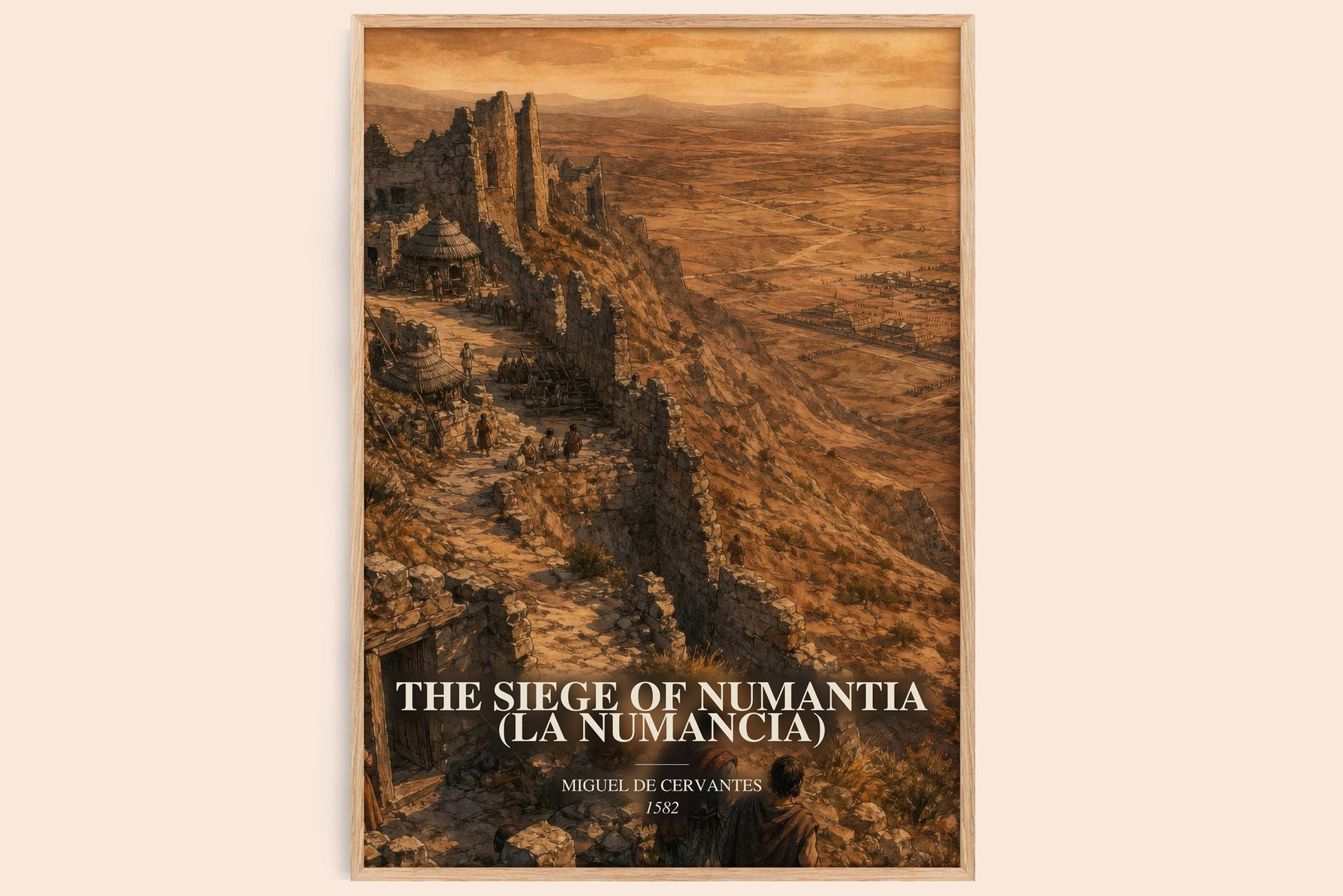 The Siege Of Numantia (La Numancia) watercolour book poster by Miguel De Cervantes – framed literary art print