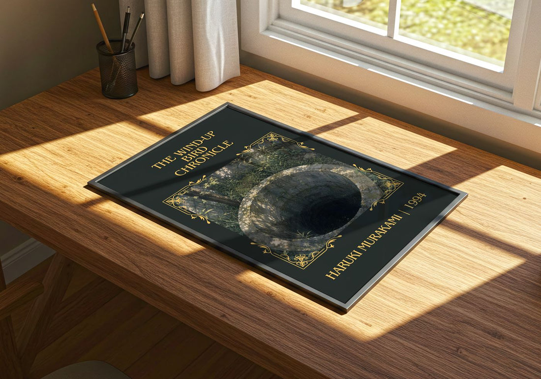 The Wind-Up Bird Chronicle Classic Book Art Print by Haruki Murakami – print on a sunlit desk