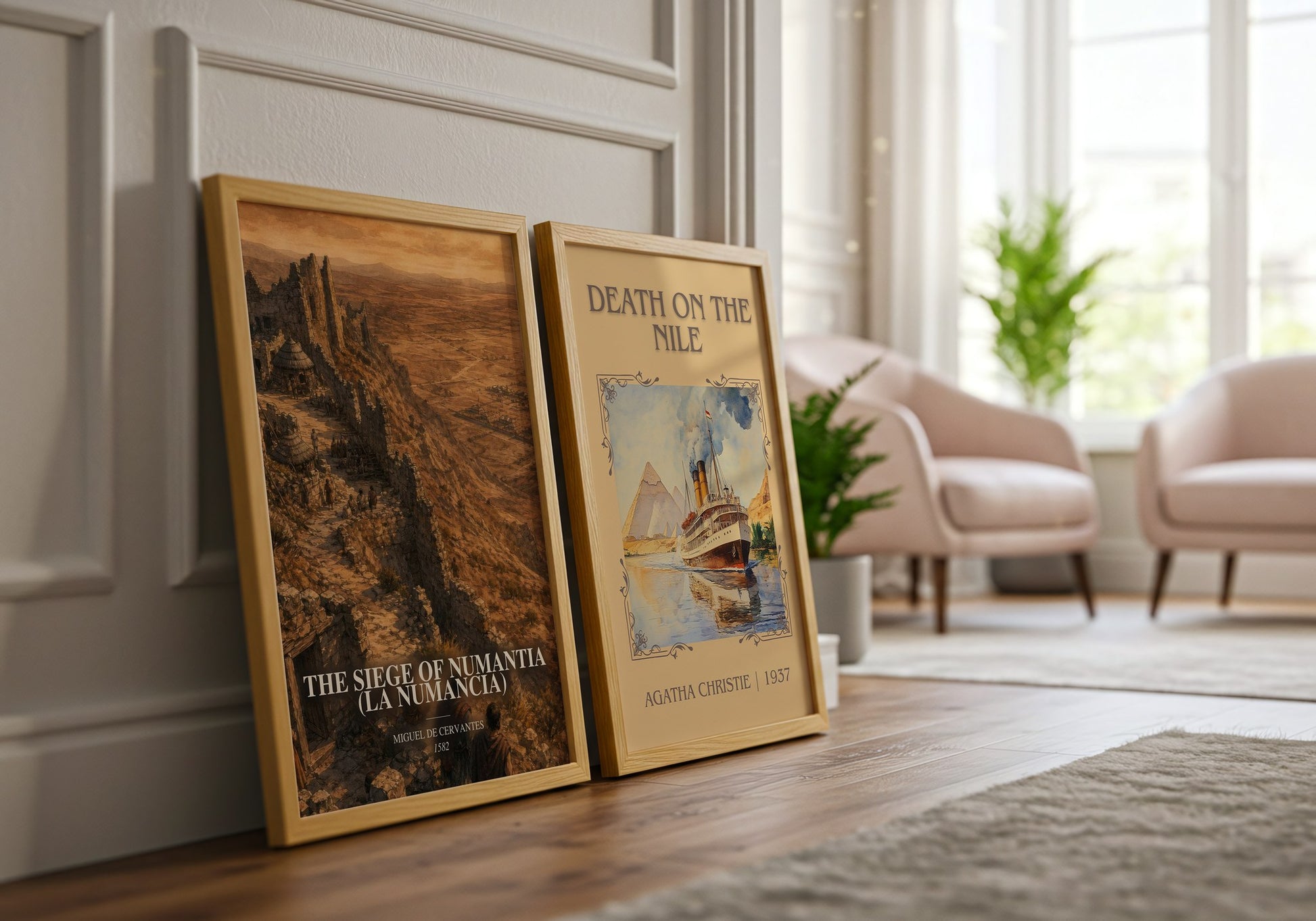 The Siege Of Numantia (La Numancia) watercolour print framed by window – literary home decor