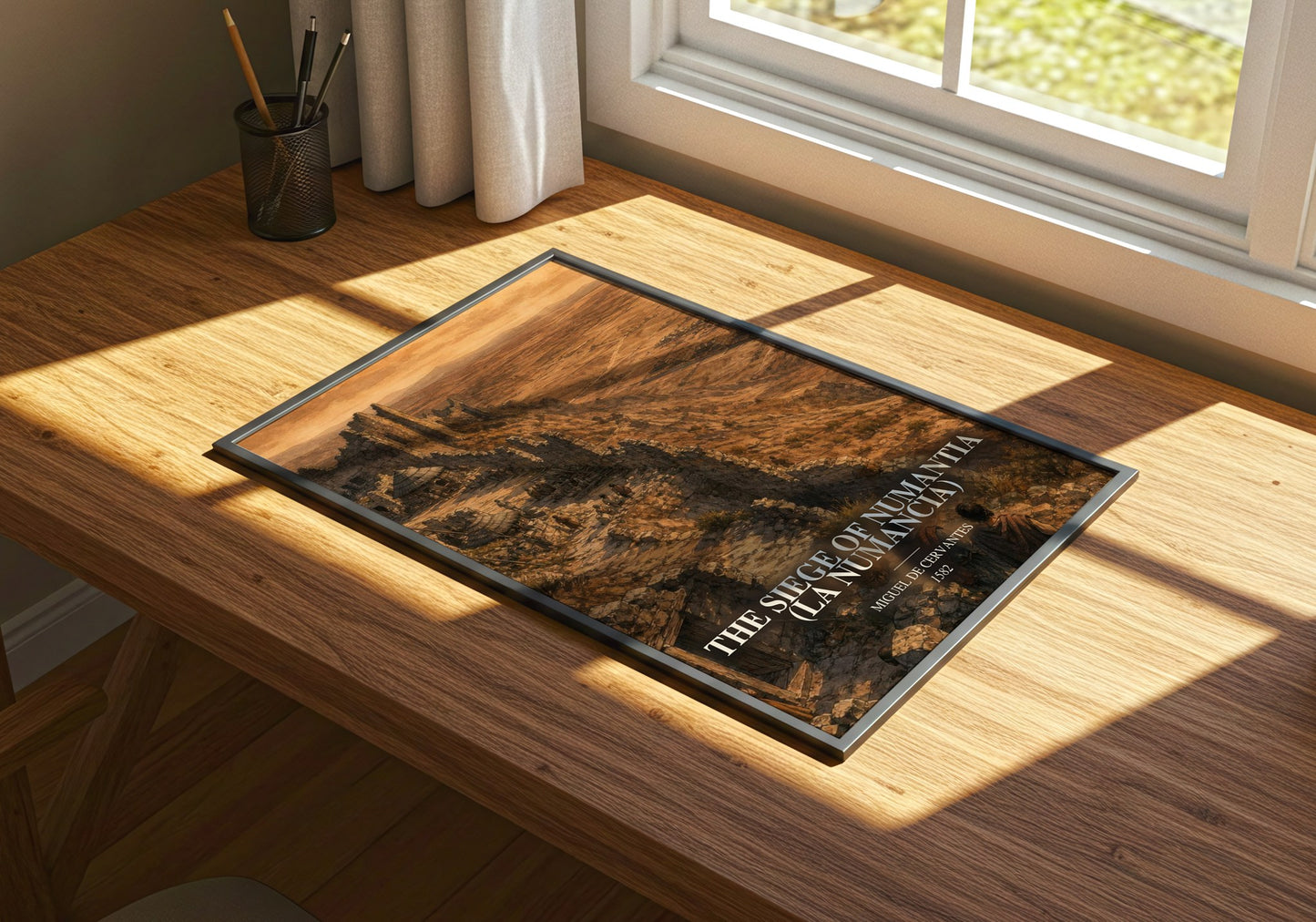 The Siege Of Numantia (La Numancia) watercolour book poster framed on wall – classic literature wall art