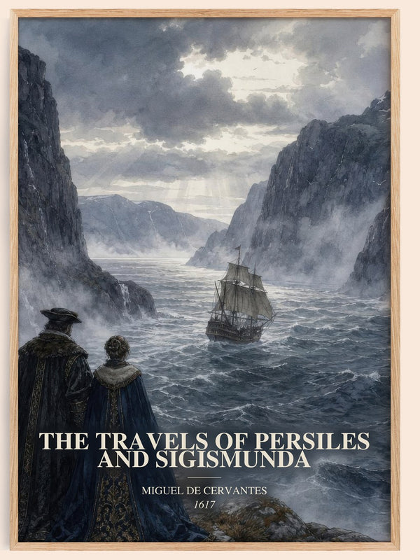 The Travels Of Persiles And Sigismunda watercolour book poster by Miguel De Cervantes – framed literary art print
