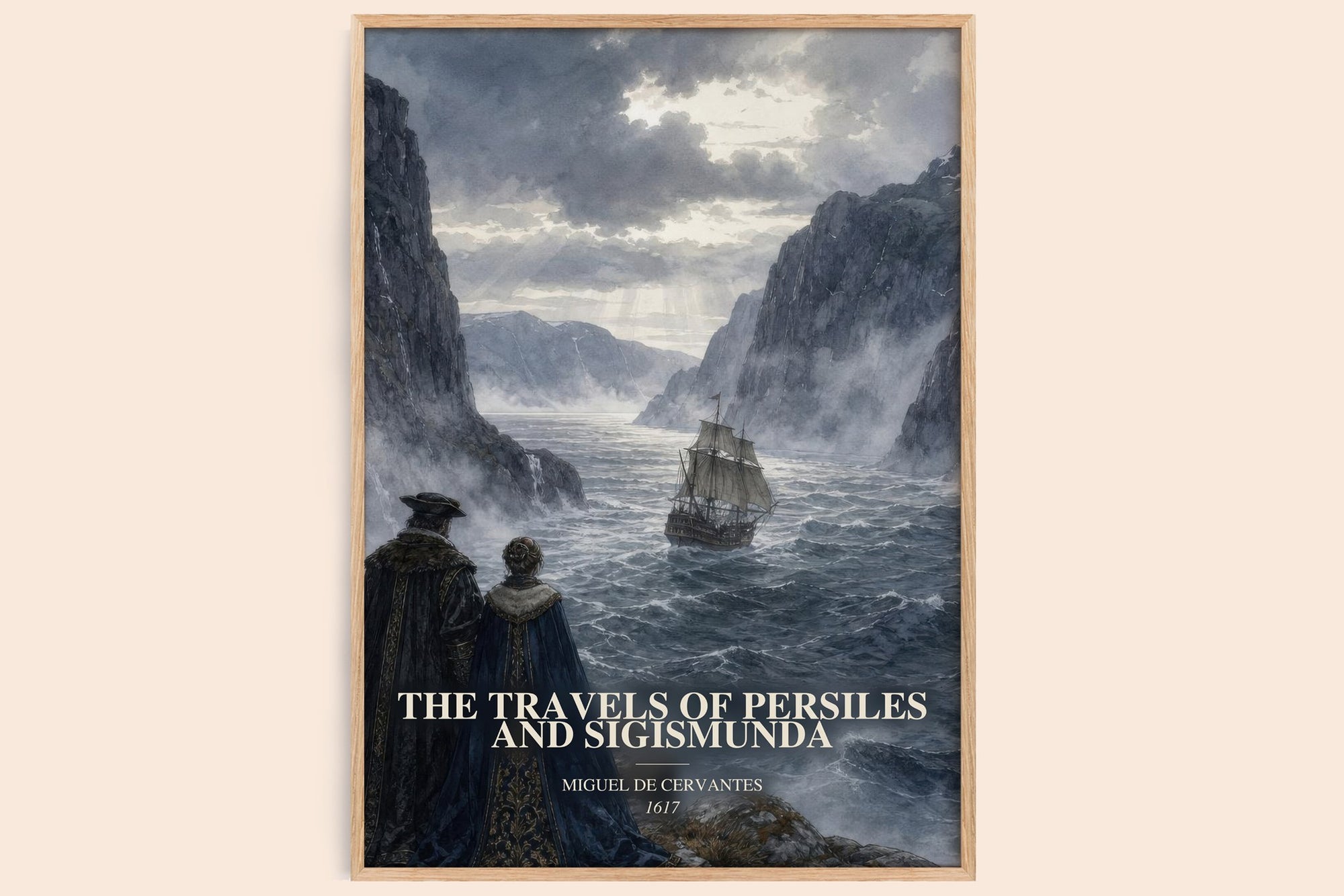 The Travels Of Persiles And Sigismunda watercolour book poster by Miguel De Cervantes – framed literary art print