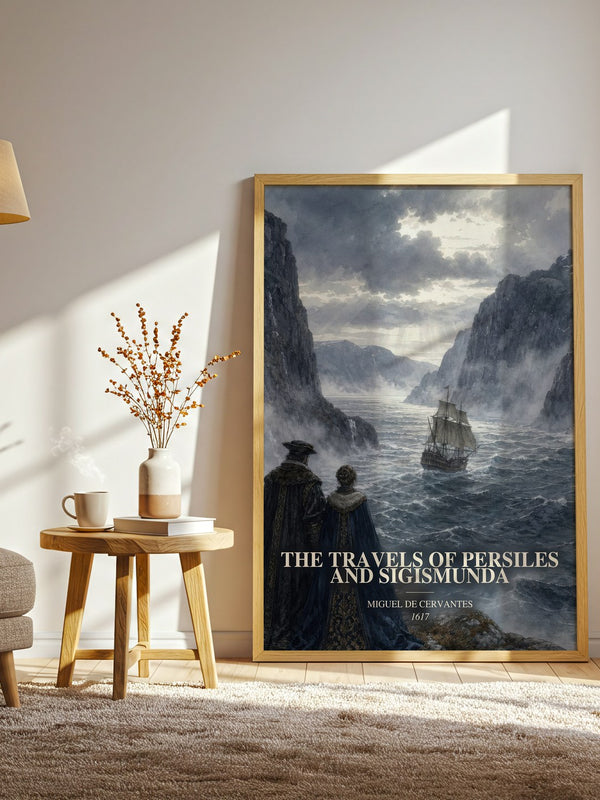 The Travels Of Persiles And Sigismunda watercolour print in frame leaning in hallway – adventure wall art
