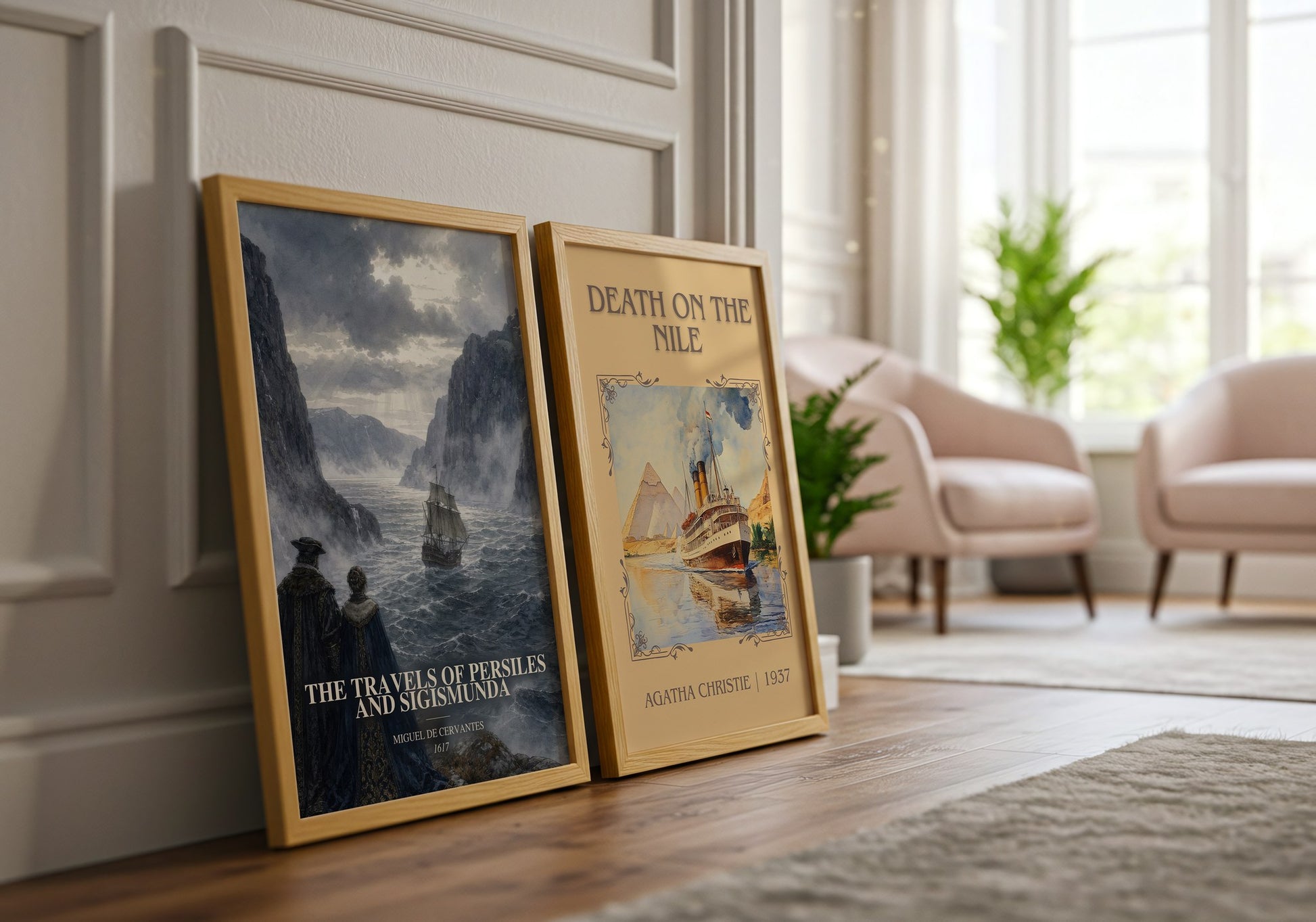 The Travels Of Persiles And Sigismunda watercolour print framed by window – literary home decor