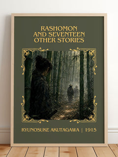 Rashomon and Seventeen Other Stories Classic Book Art Print by Ryunosuke Akutagawa – framed print leaning on a wooden floor