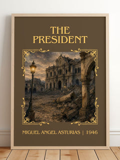 The President Classic Book Art Print by Miguel Angel Asturias – framed print leaning on a wooden floor