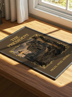 The President Classic Book Art Print by Miguel Angel Asturias – print on a sunlit desk