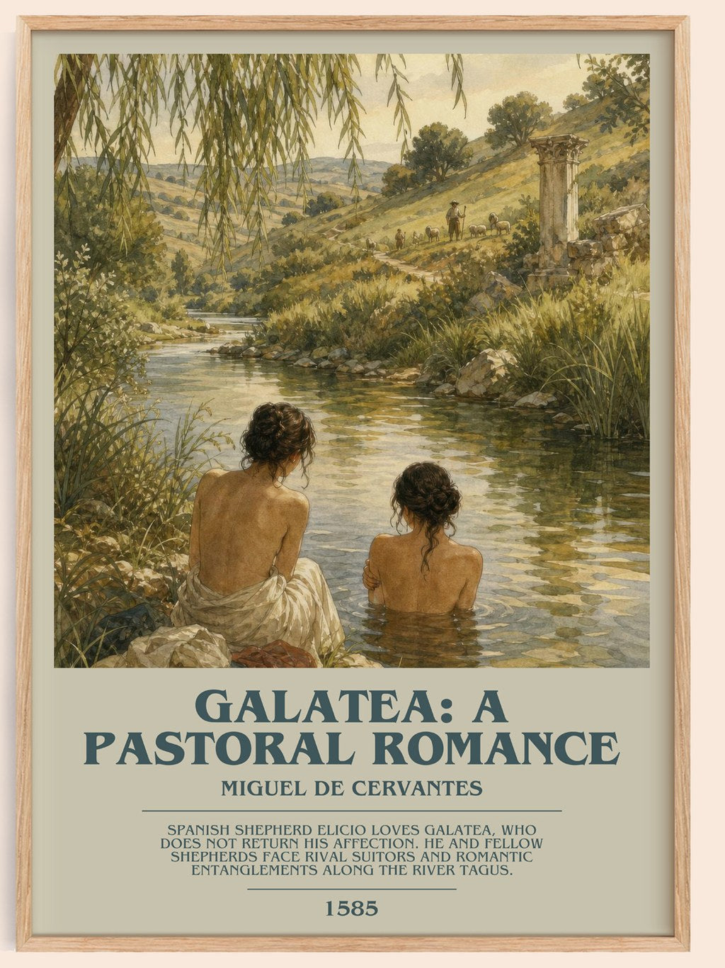 Galatea: A Pastoral Romance bookish book poster by Miguel De Cervantes – framed literary art print
