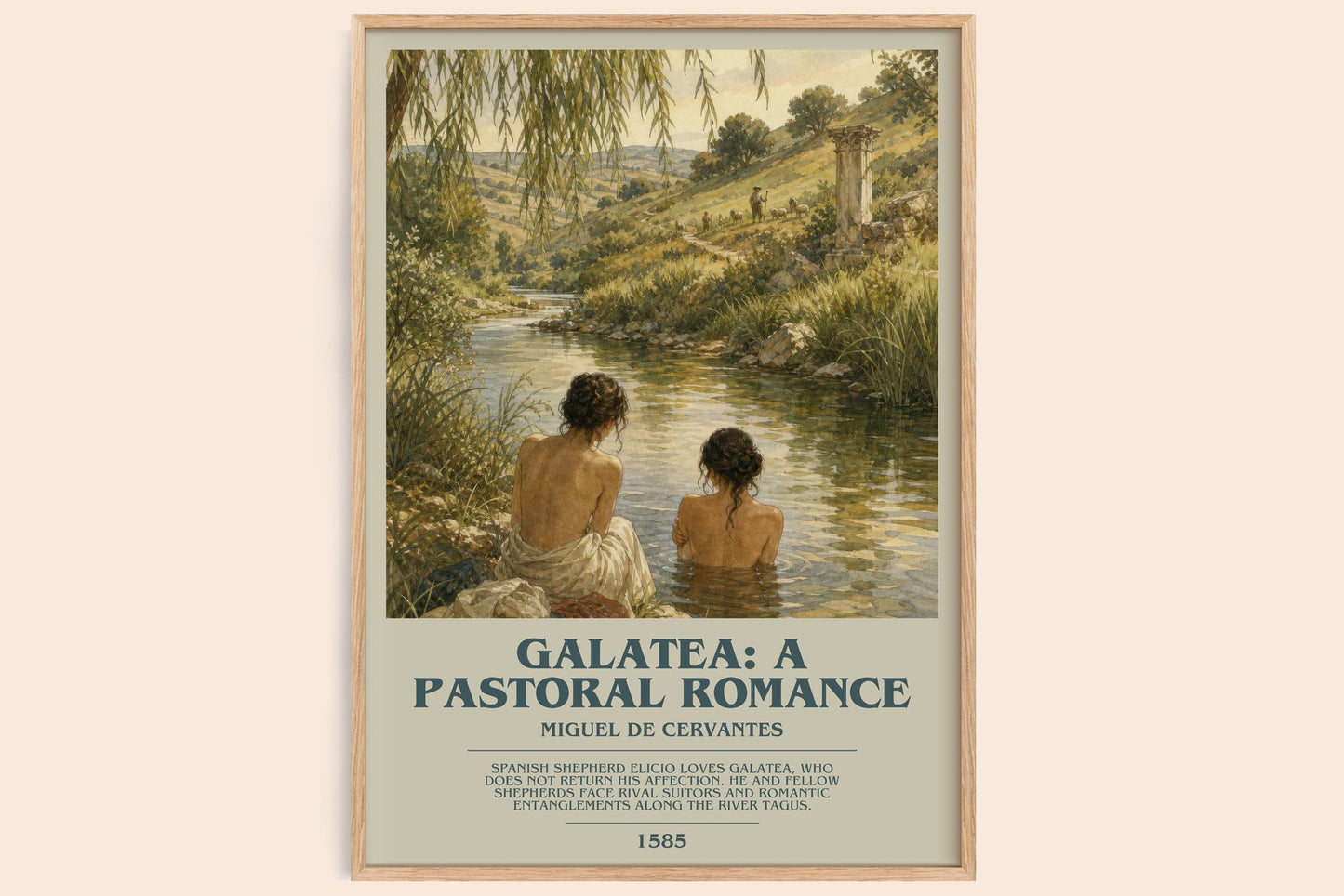 Galatea: A Pastoral Romance bookish book poster by Miguel De Cervantes – framed literary art print