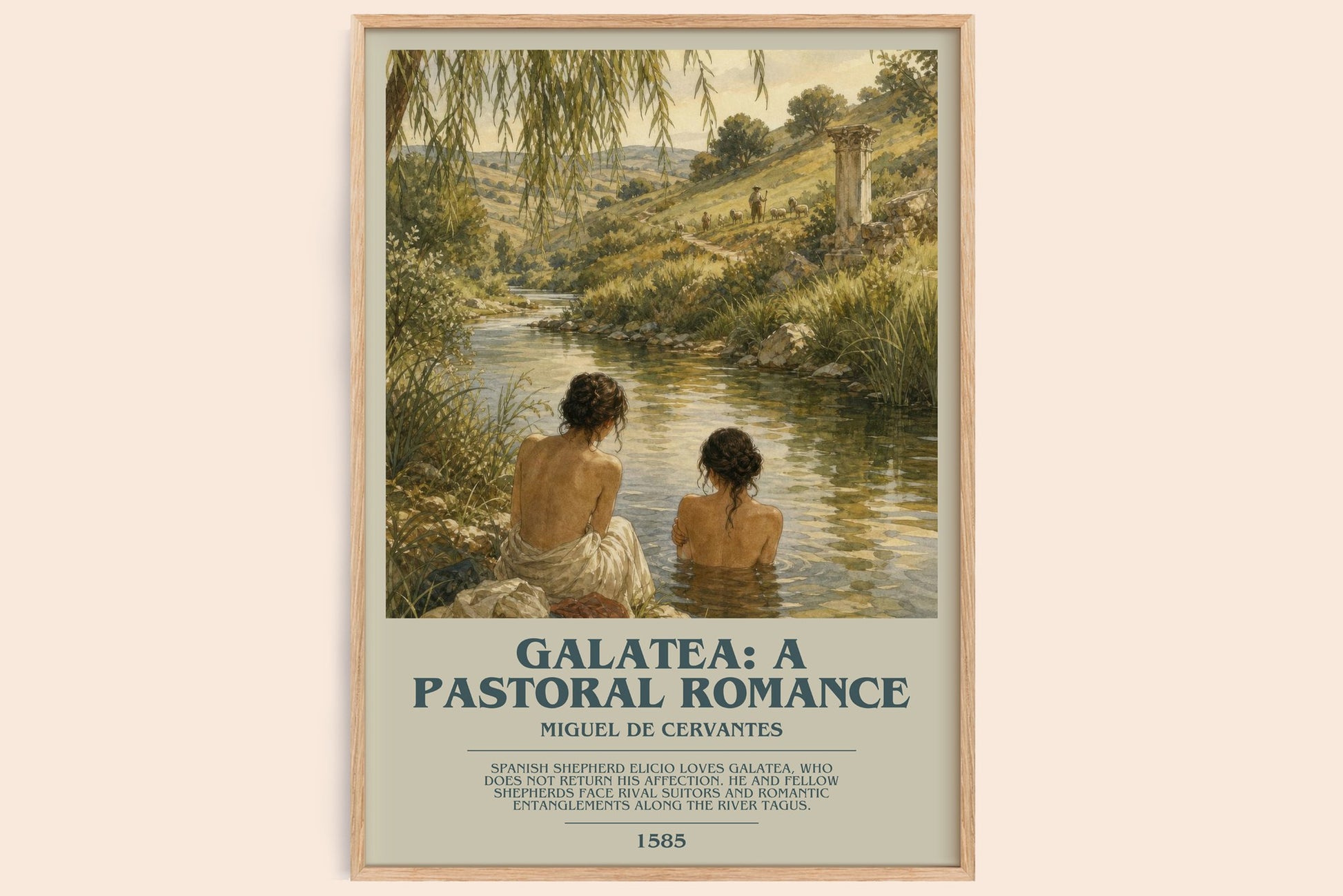Galatea: A Pastoral Romance bookish book poster by Miguel De Cervantes – framed literary art print