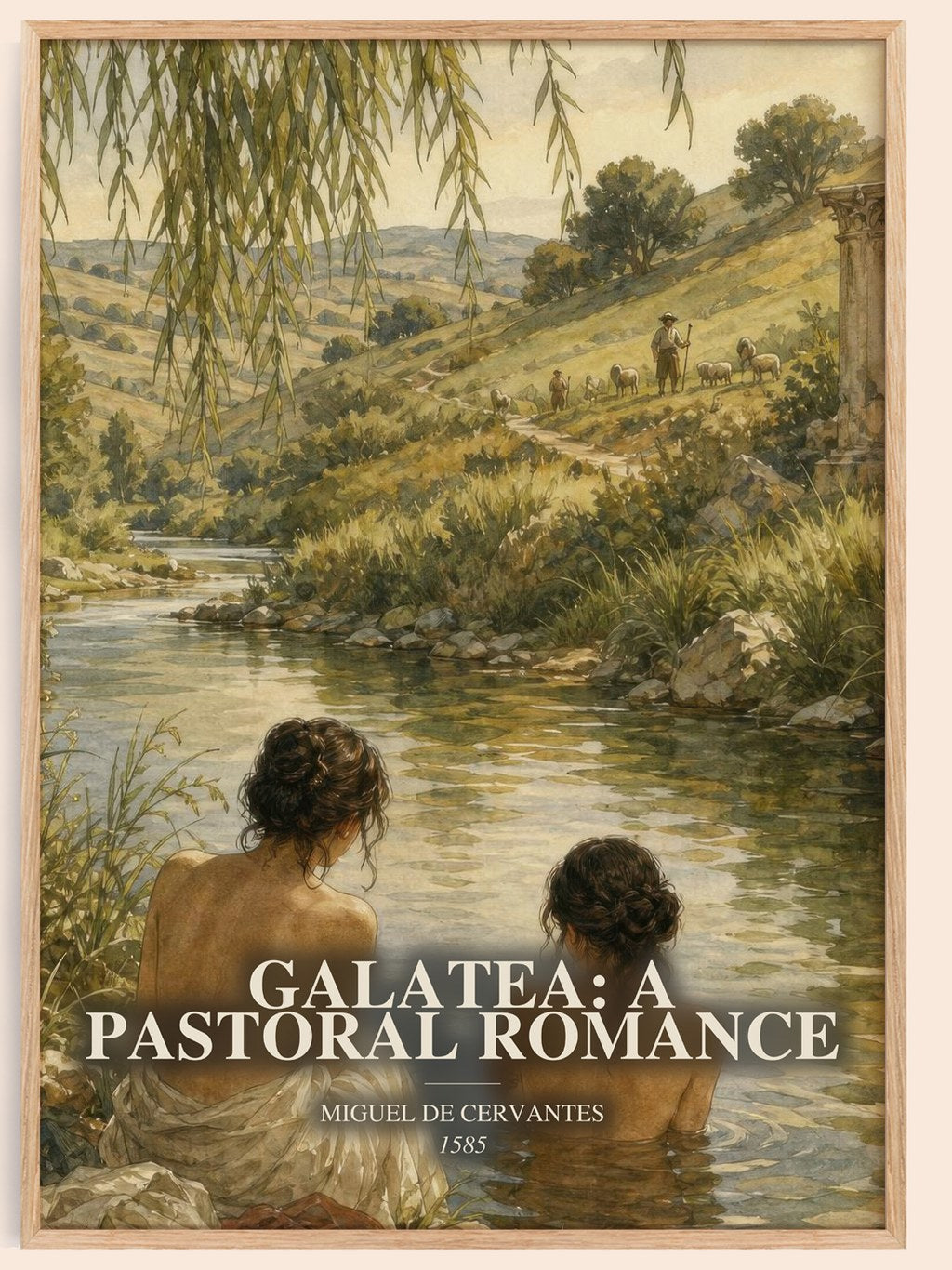 Galatea: A Pastoral Romance watercolour book poster by Miguel De Cervantes – framed literary art print