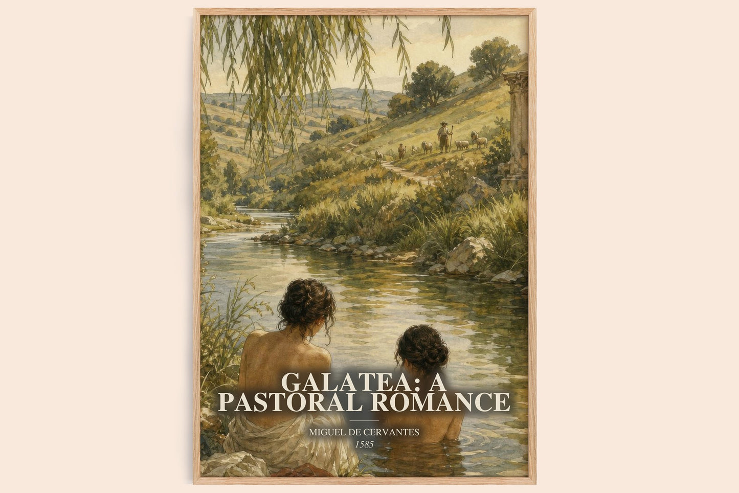 Galatea: A Pastoral Romance watercolour book poster by Miguel De Cervantes – framed literary art print