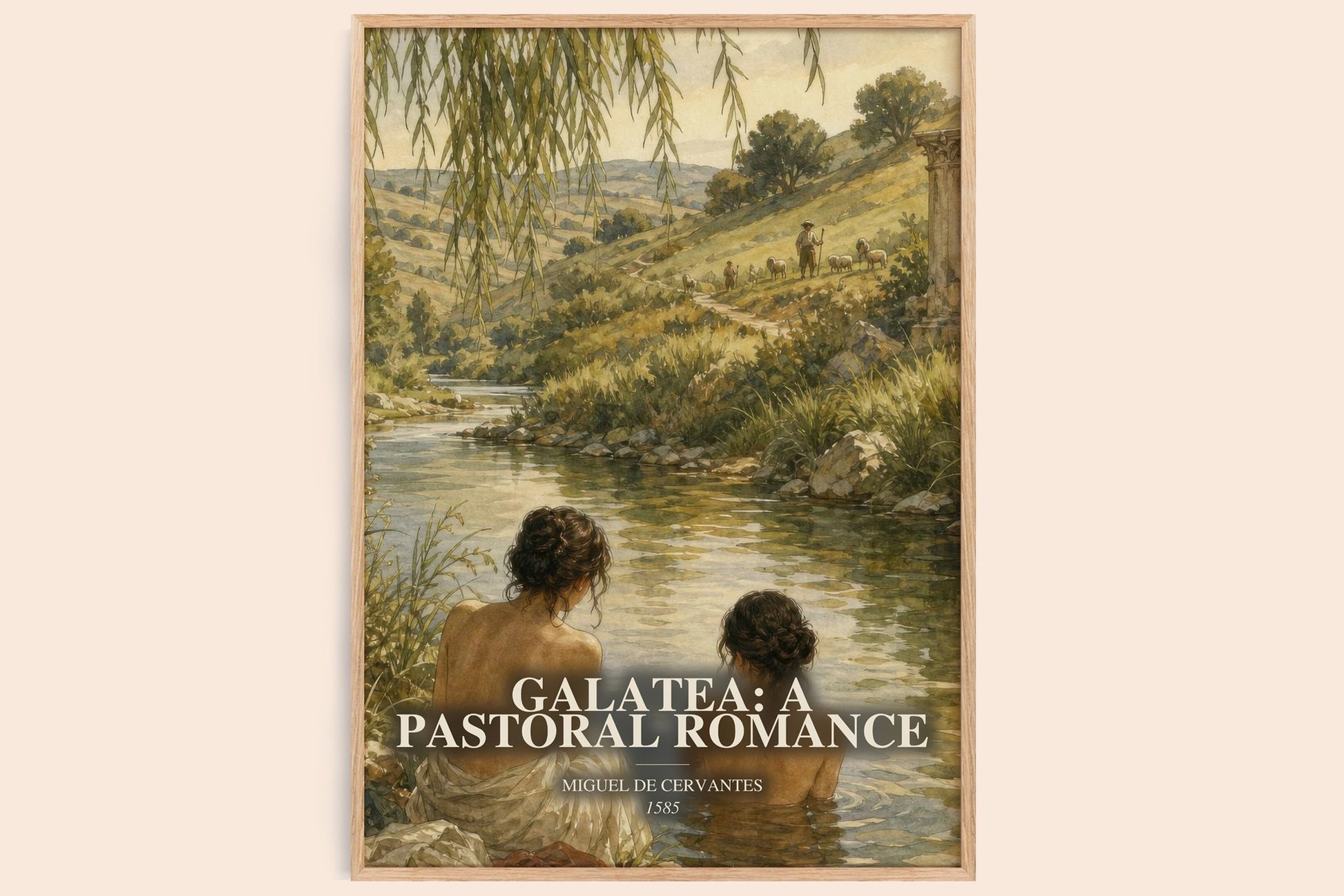 Galatea: A Pastoral Romance watercolour book poster by Miguel De Cervantes – framed literary art print