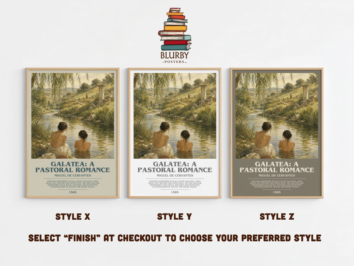 Galatea: A Pastoral Romance bookish print in frame leaning in hallway – classic literature wall art