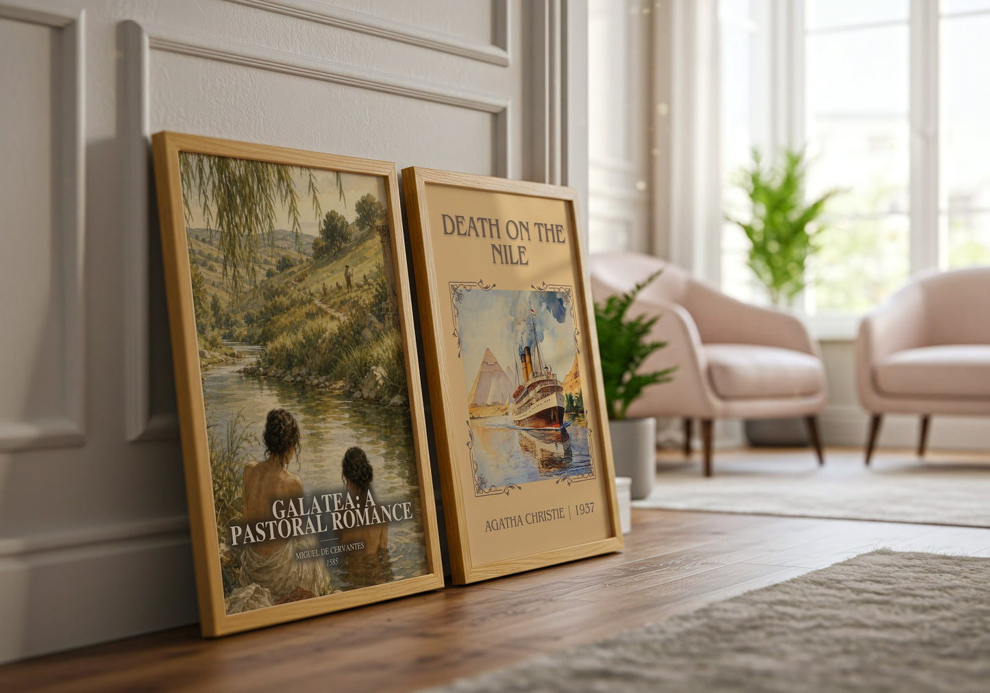 Galatea: A Pastoral Romance watercolour print framed by window – literary home decor