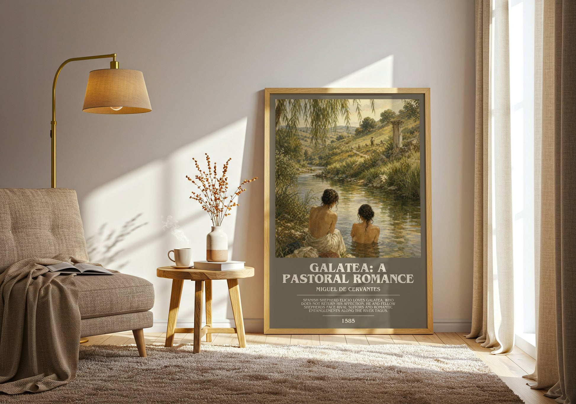 Galatea: A Pastoral Romance bookish print on bookshelf – Miguel De Cervantes fan gift