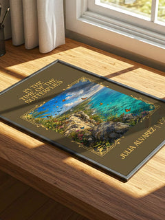 In the Time of the Butterflies Classic Book Art Print by Julia Alvarez – print on a sunlit desk