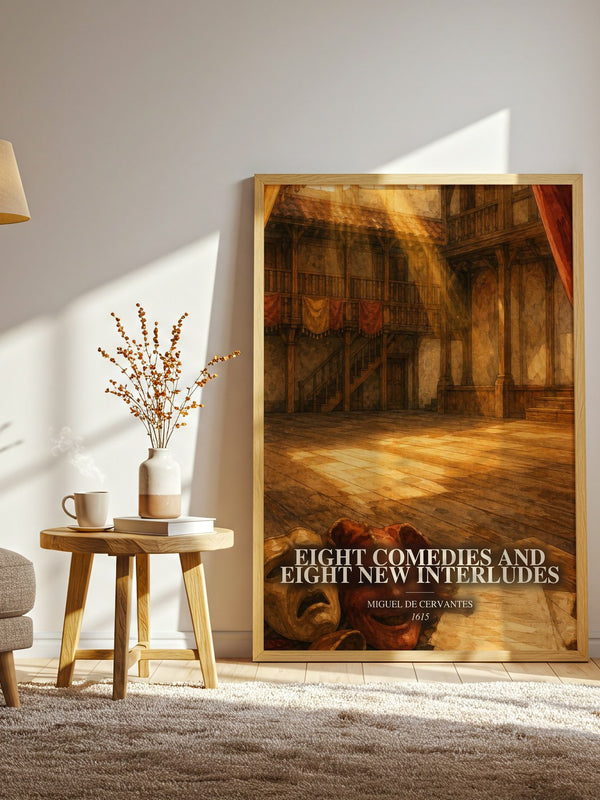 Eight Comedies And Eight New Interludes watercolour print in frame leaning in hallway – classic literature wall art