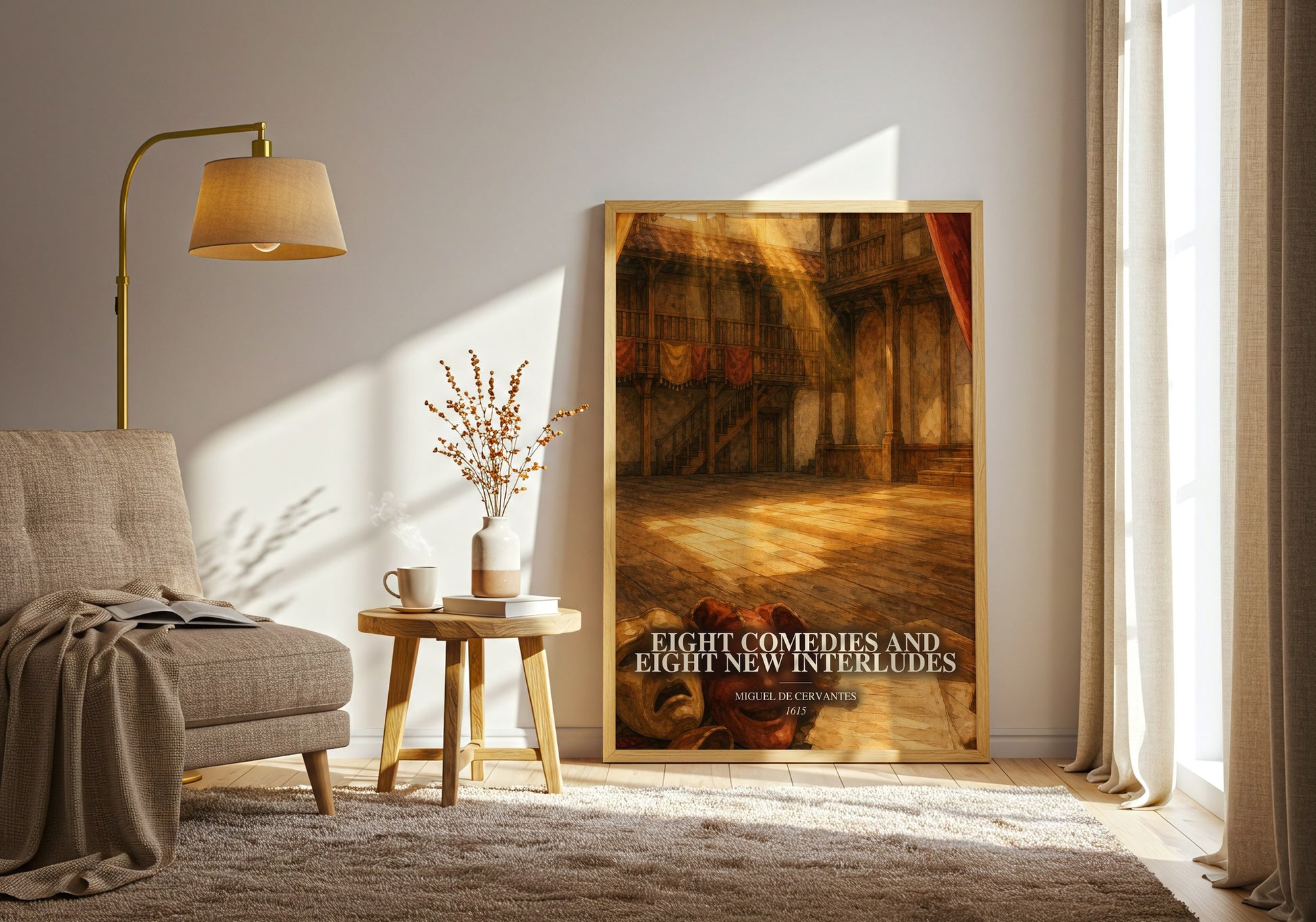 Eight Comedies And Eight New Interludes watercolour print in frame leaning in hallway – classic literature wall art
