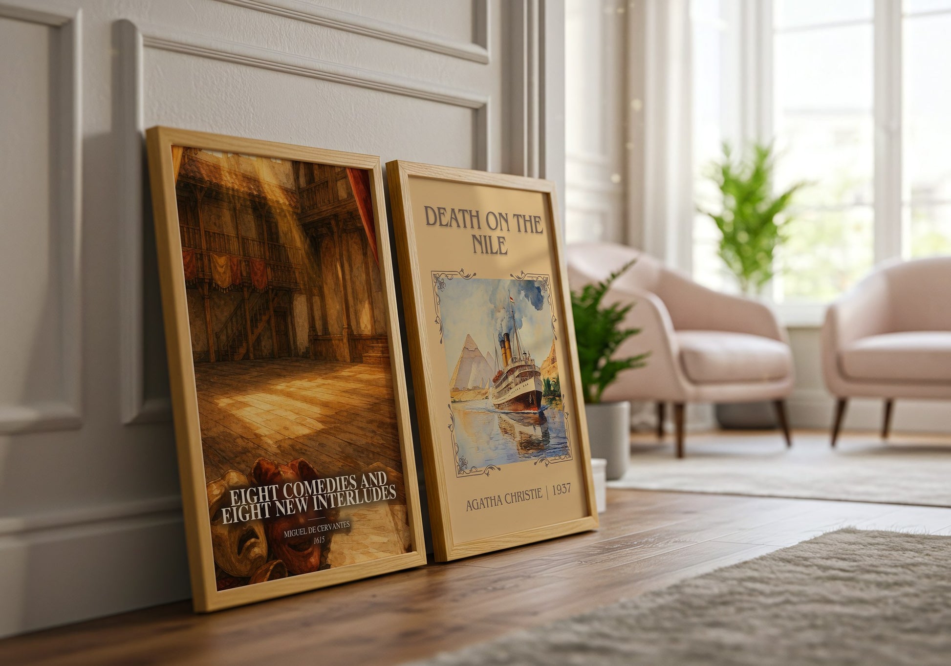 Eight Comedies And Eight New Interludes watercolour print framed by window – literary home decor